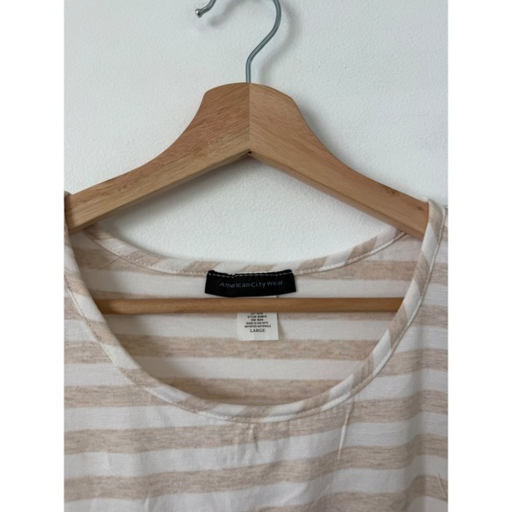 American City Wear Women's Tan and White Striped Short Sleeve Top – Size medium - Picture 2 of 3